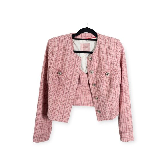 NWT Guess Alara Pink Matching Tweed Set SZ S Blazer and Crop Tank Top - Picture 1 of 15